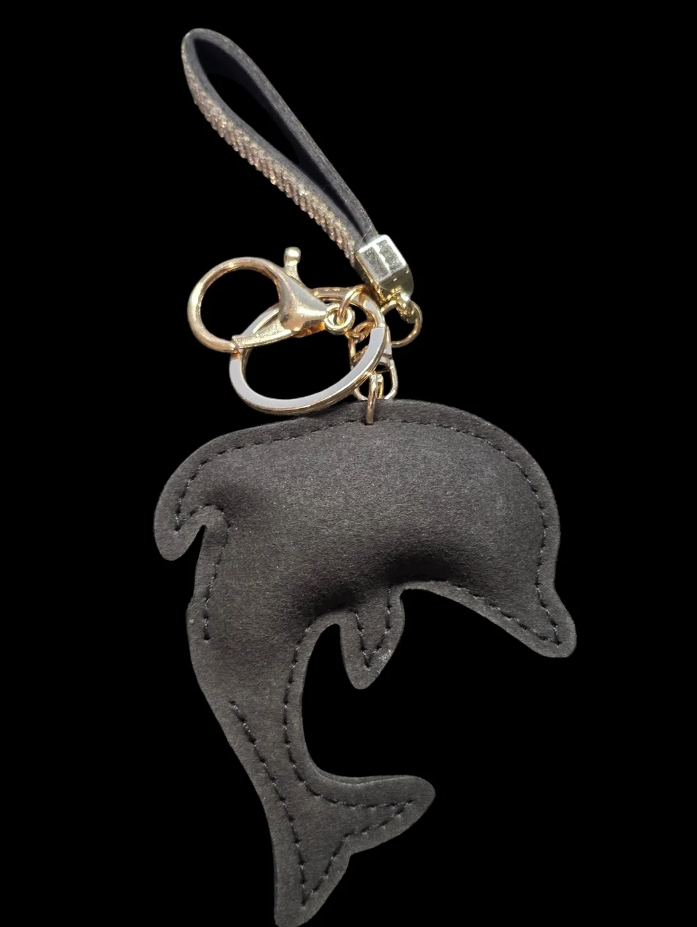 Crystal Dolphin Bag Charm Keychain Charm - Silver and Black
